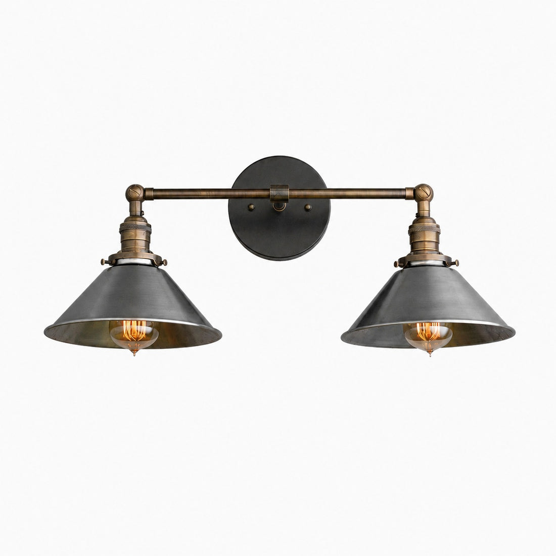 Conique Metal Industrial Wall Sconce with Dual Cone Shades - Vintage Metal Finish