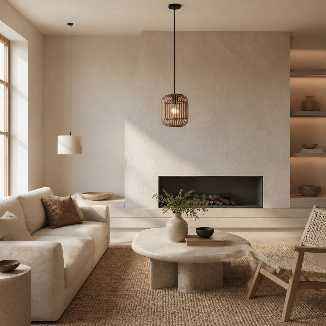 Yumeko Adjustable Bamboo Pendant Lamp - Natural Cage Ceiling Light Perfect for Living & Dining Rooms