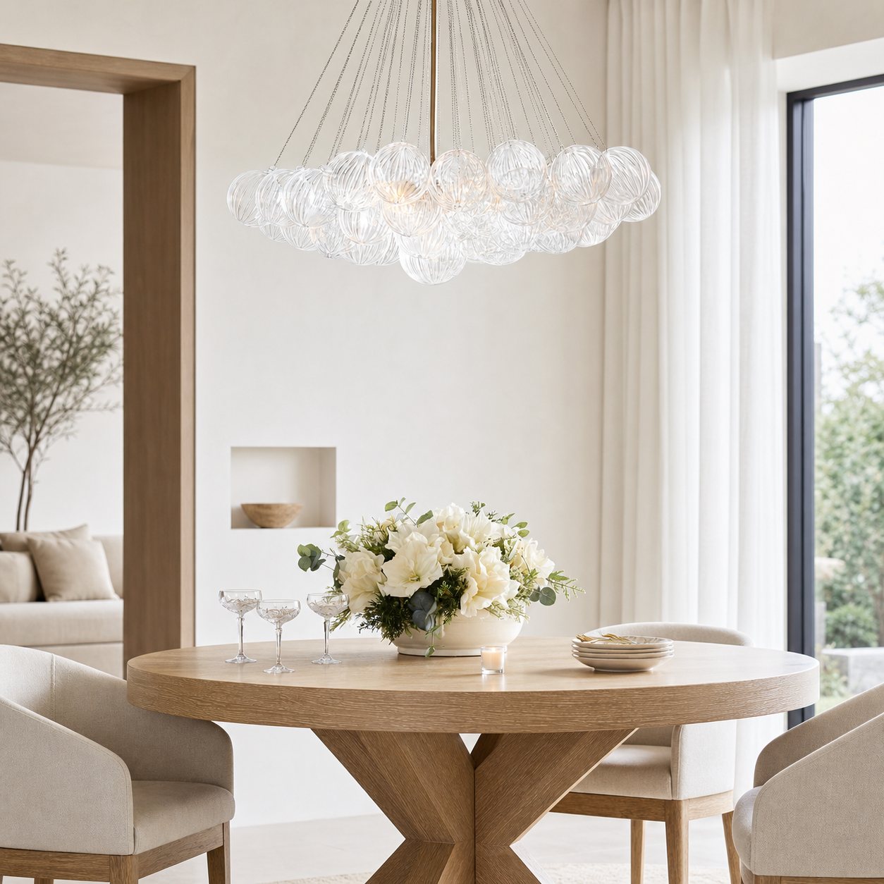 Bravira Glass Bubbled Chandelier - Vintage Brass Oval Glass Lighting