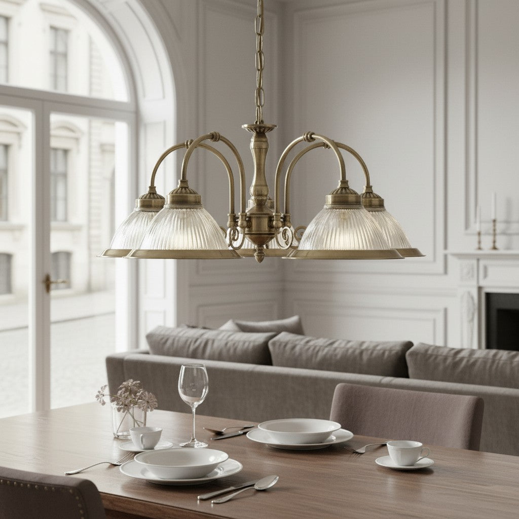 TF Vintora Ribbed Glass Pendant Light – Elegant Metal Trim for Kitchens, Dining Areas and Hallways