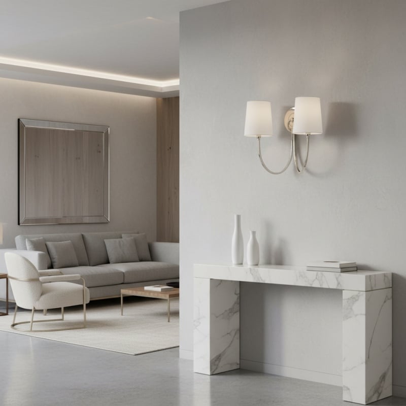 Roven Modern Double Wall Sconce with Curved Arms and Fabric Shades – Classic Accent Lighting for Bedroom