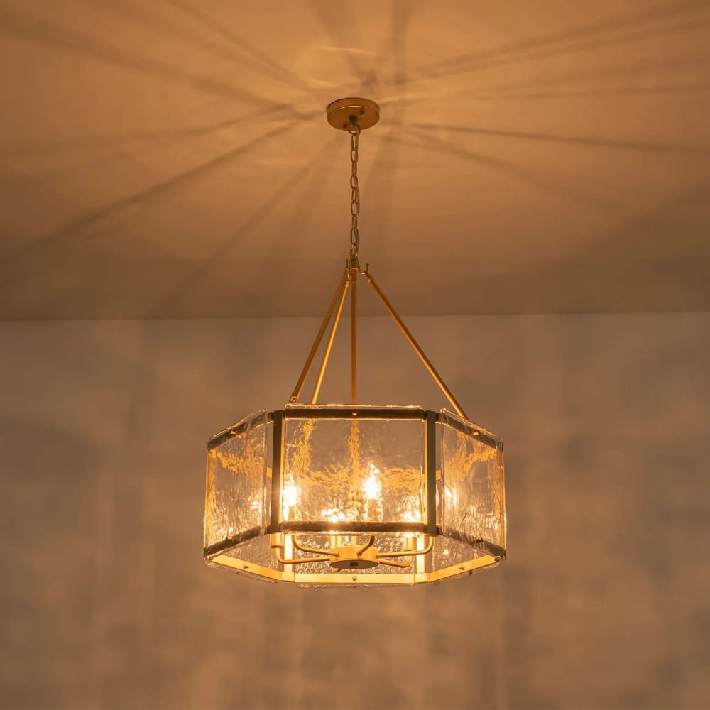 Textured Water Ripple Drum Chandelier - 6-Light Glass Pendant Light