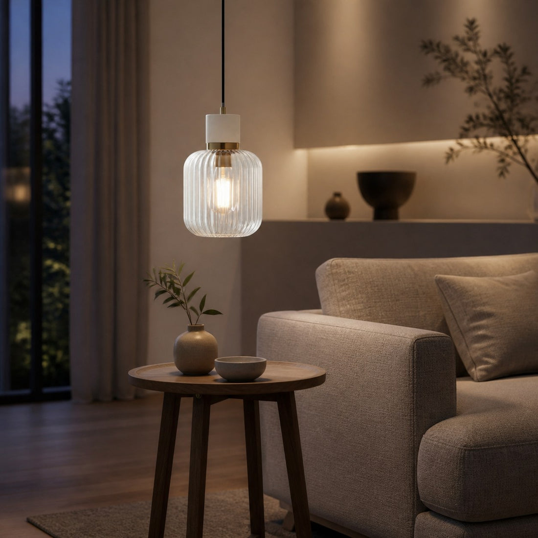Korlisse Natural Stone and Glass Pendant Light – Stylish Lamp for Lounge or Living Room