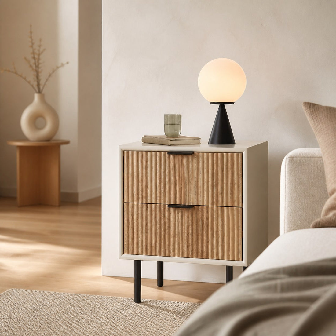 Ulvara Modern Table Lamp - Glass Globe and Tapered Base for Bedroom Glow