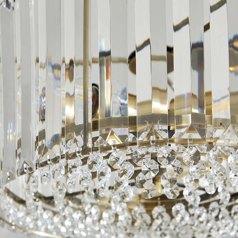 Crus Semi Flush Crystal Ceiling Light - Brass Glass Light For Bedroom