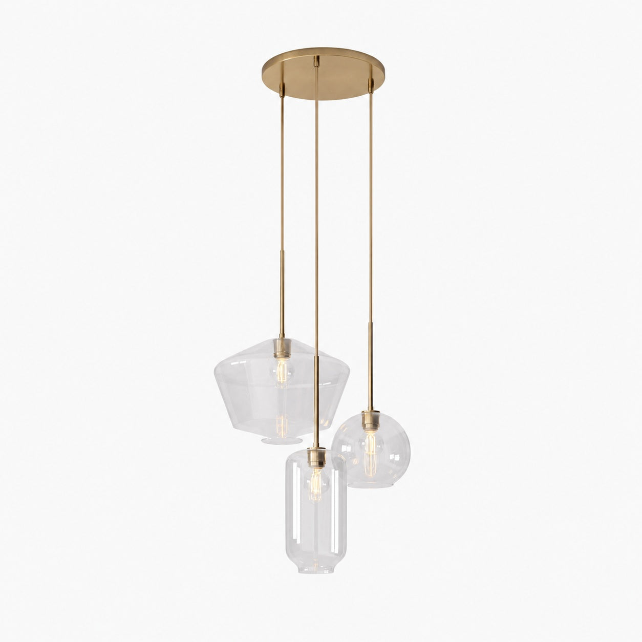 Merin Mixed Sculpture Glass and Metal Triple Chandelier