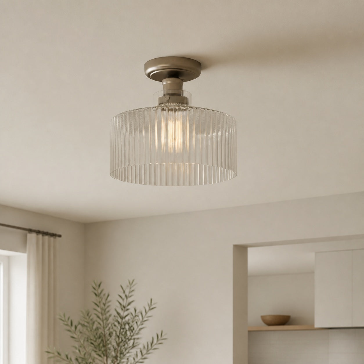 Ribora Vintage - Inspired Ribbed Glass Ceiling Lamp - Industrial Style Flush Mount for Modern Interiors U05
