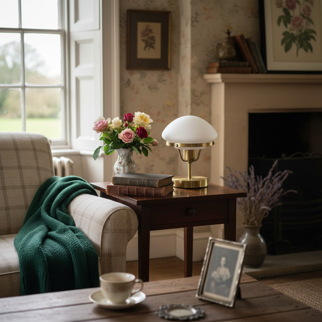 Ornato Luxe Modern Brass or Black Table Lamp With Art Deco Lustre