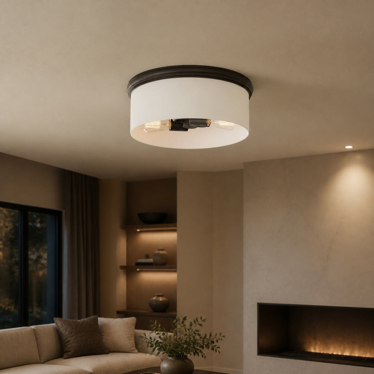 Roven Flush Mount Ceiling Lamp with Opal Glass Dome - Sleek Design for Bedroom and Living Room