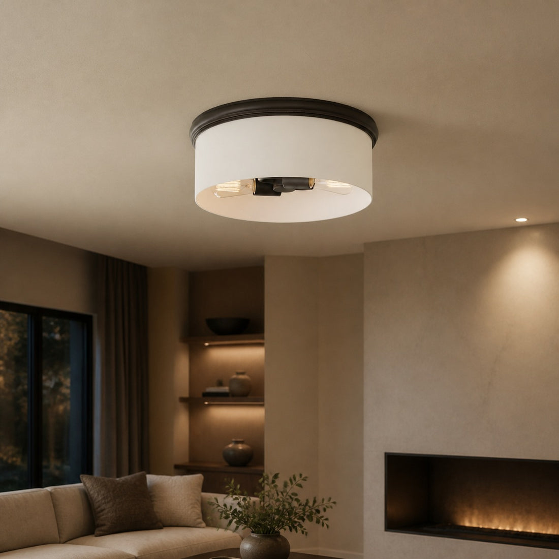 Roven Flush Mount Ceiling Lamp with Opal Glass Dome - Sleek Design for Bedroom and Living Room