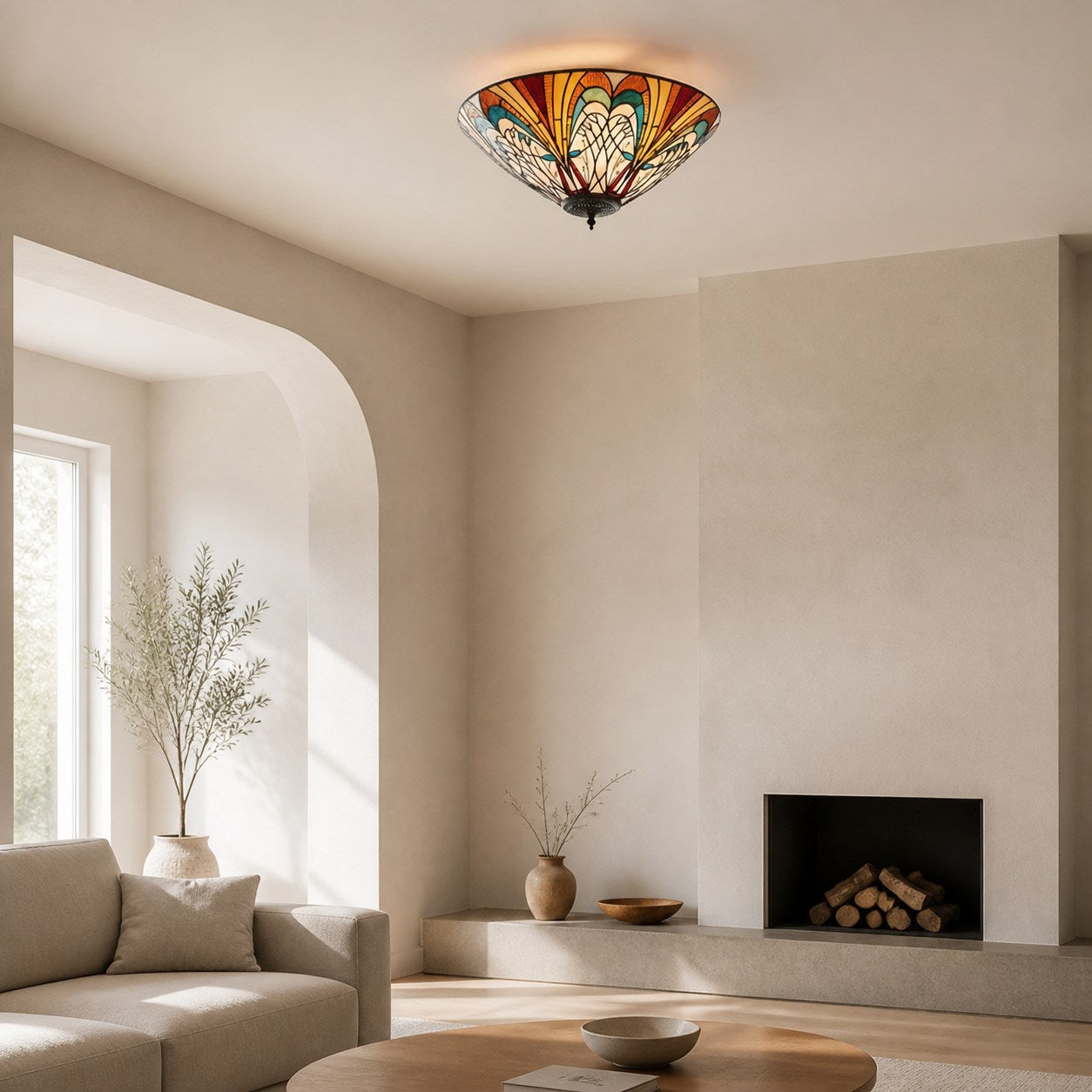TF Hector Ceiling Light – Handcrafted Stained Glass Design Semi‑Flush or Pendant Fixture for Home