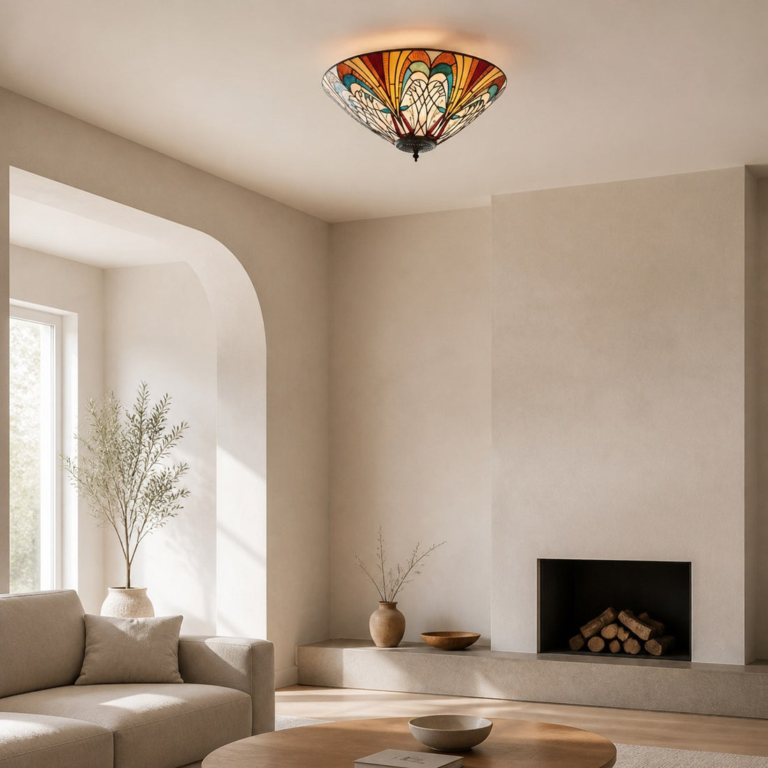 TF Hector Ceiling Light – Handcrafted Stained Glass Design Semi‑Flush or Pendant Fixture for Home
