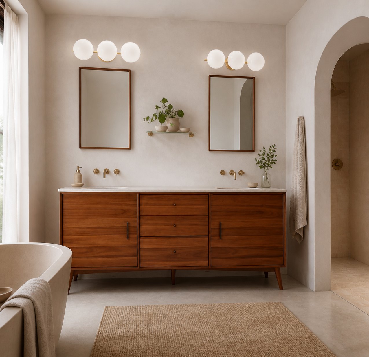 Alessora Mid-Century Modern 3-Light Wall Sconce - Metal Frame White Glass Globes