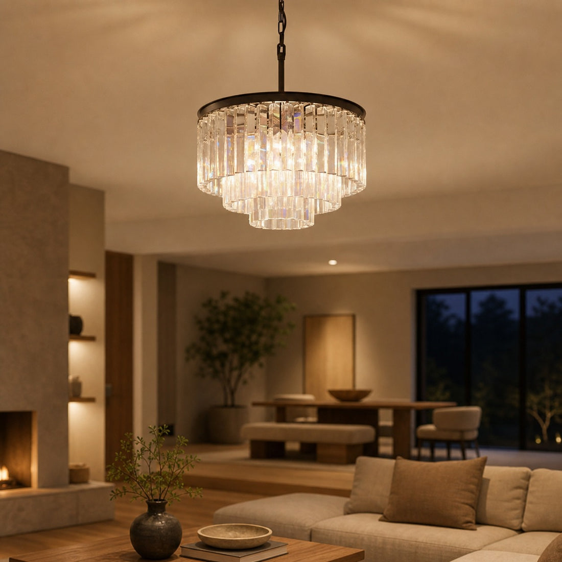 Aurevon Crystal Prism Metal Frame Modern Ceiling Chandelier for Home and Hotel