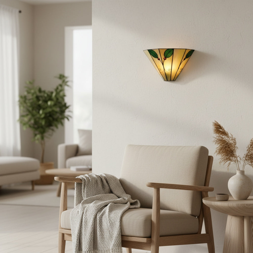 TiffStar Art Nouveau Leaf Motif Tiffany Wall Sconce - Vintage Inspired Accent Lighting for Hallway and Living Room