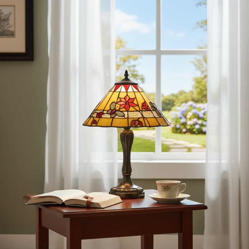 TF Butterfly Table Lamp – Hand-Cut Stained Glass Shade Table Light for Living Room and Bedroom