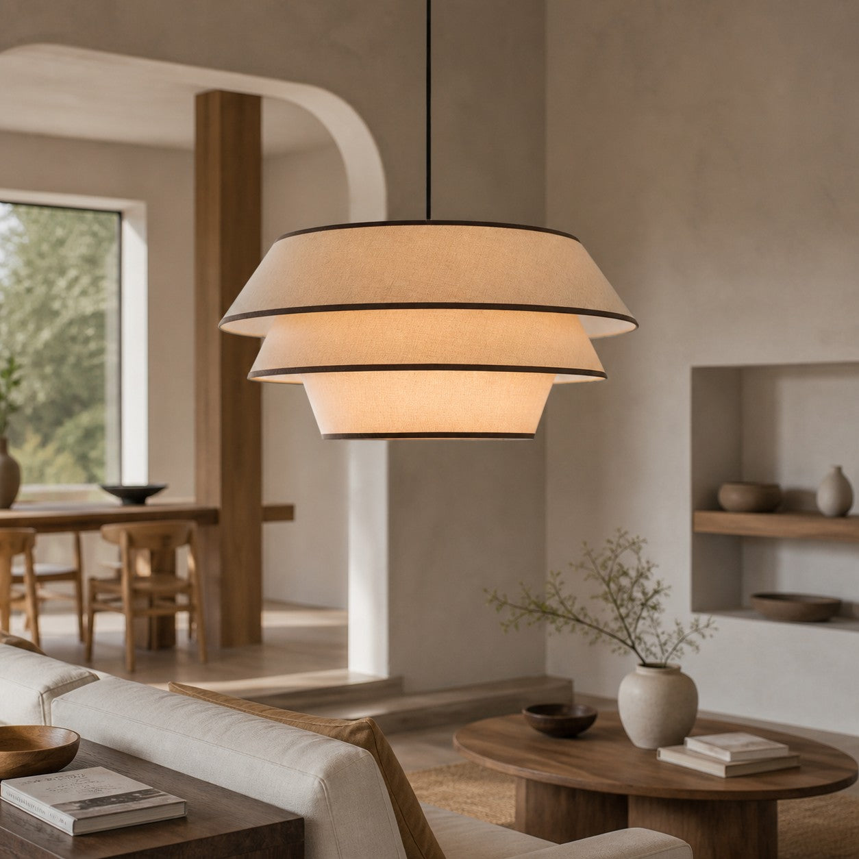 Tarivon Steel Frame Pendant with Fabric Shade – Modern Hanging Lamp for Dining Rooms