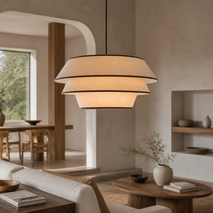 Tarivon Steel Frame Pendant with Fabric Shade – Modern Hanging Lamp for Dining Rooms
