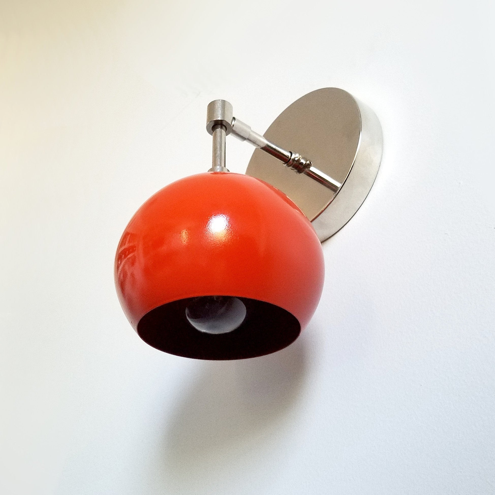Mid Century Flame Orange Globe Wall Sconce - Modern Brass Or Chrome Light