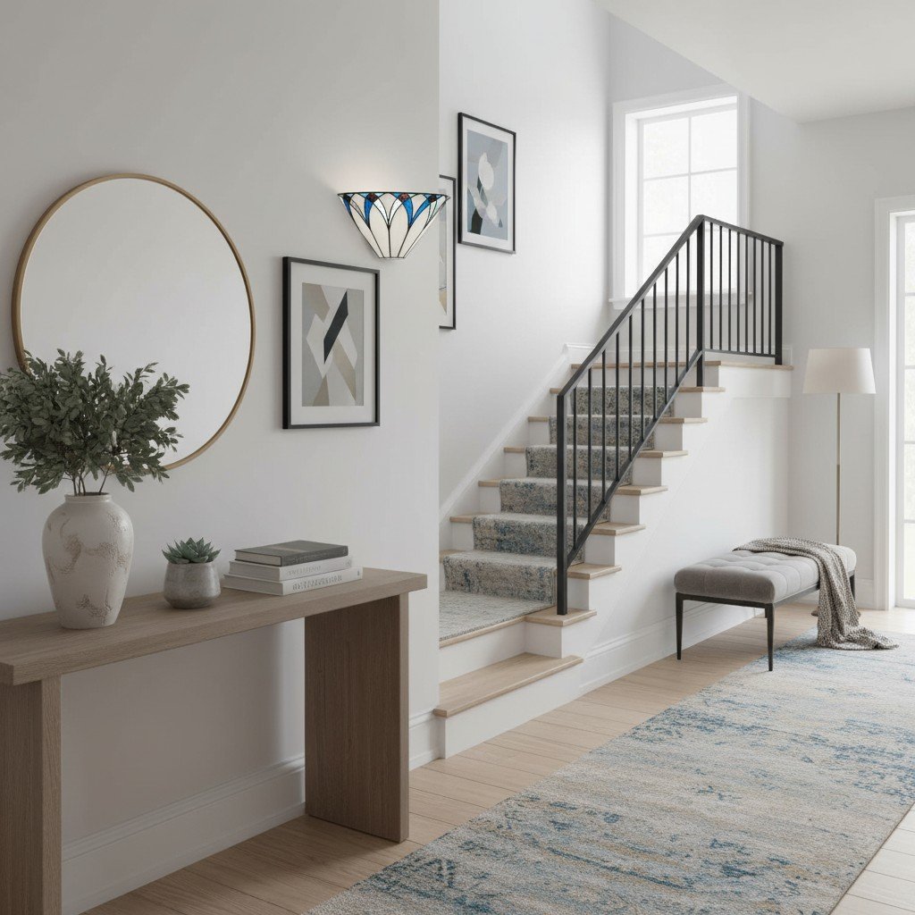 TF Allanton Stained Wall Lamp – Vintage Art Deco Style Metal for Living Rooms and Hallways