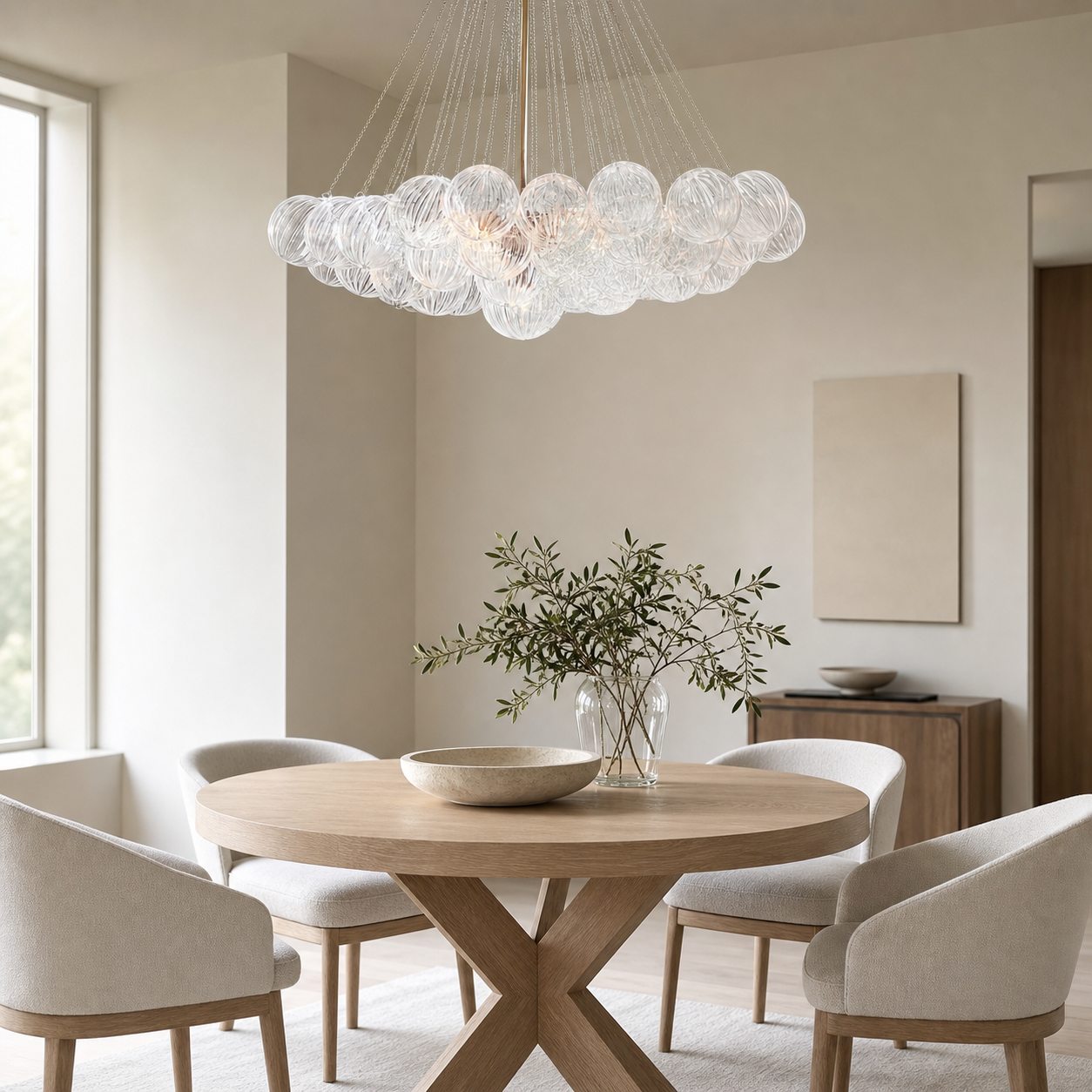 Bravira Glass Bubbled Chandelier - Vintage Brass Oval Glass Lighting