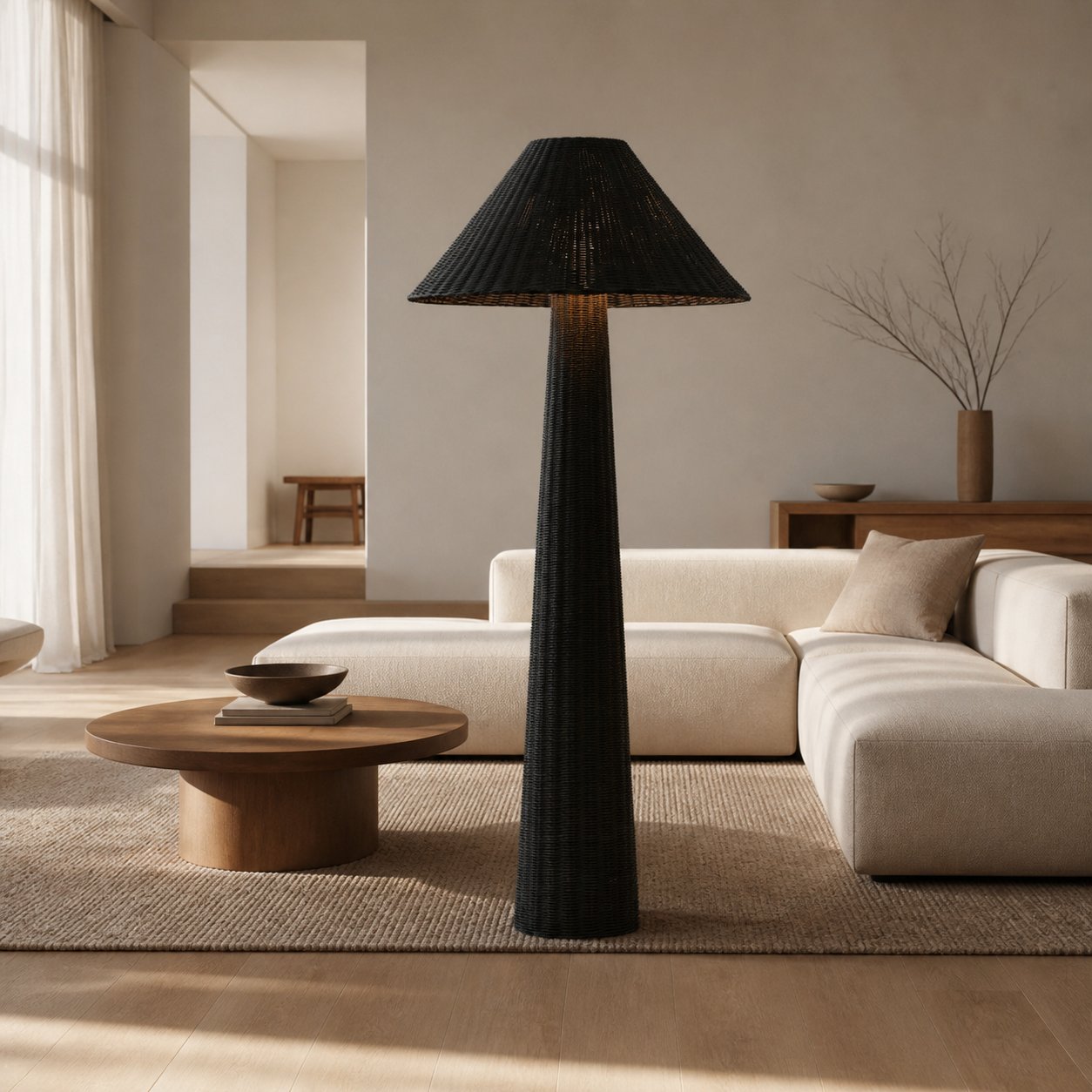 Wickara Woven Floor Lamp - Sculptural rattan design with natural rattan style, suitable for living room & bedroom