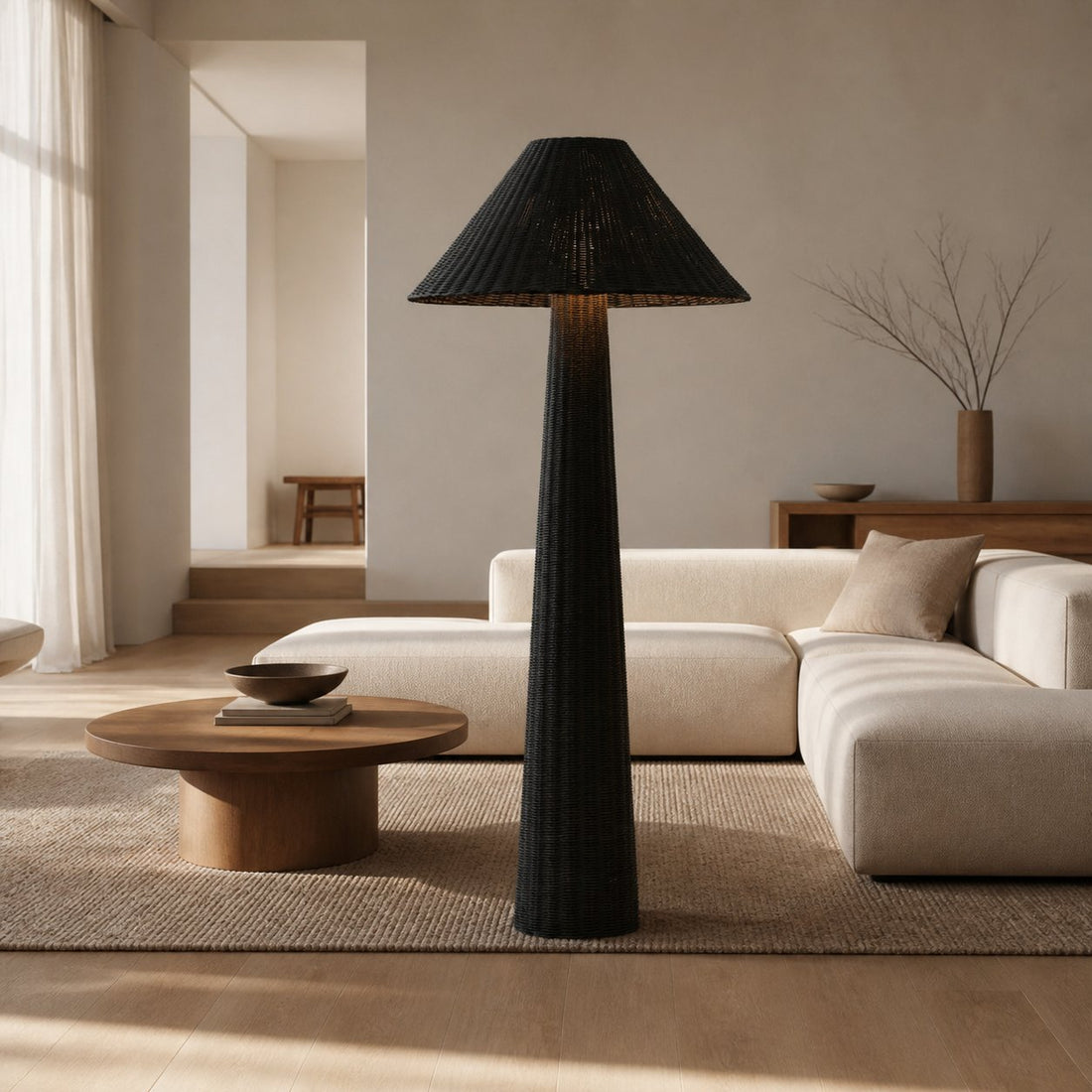 Wickara Woven Floor Lamp - Sculptural rattan design with natural rattan style, suitable for living room & bedroom