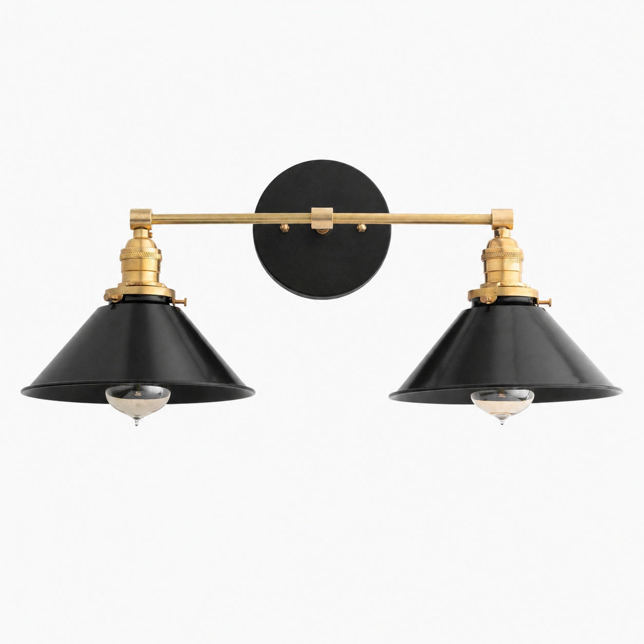 Conique Metal Dual Black Sconce with Cone Shades - Industrial Vanity Wall Light for Mirror