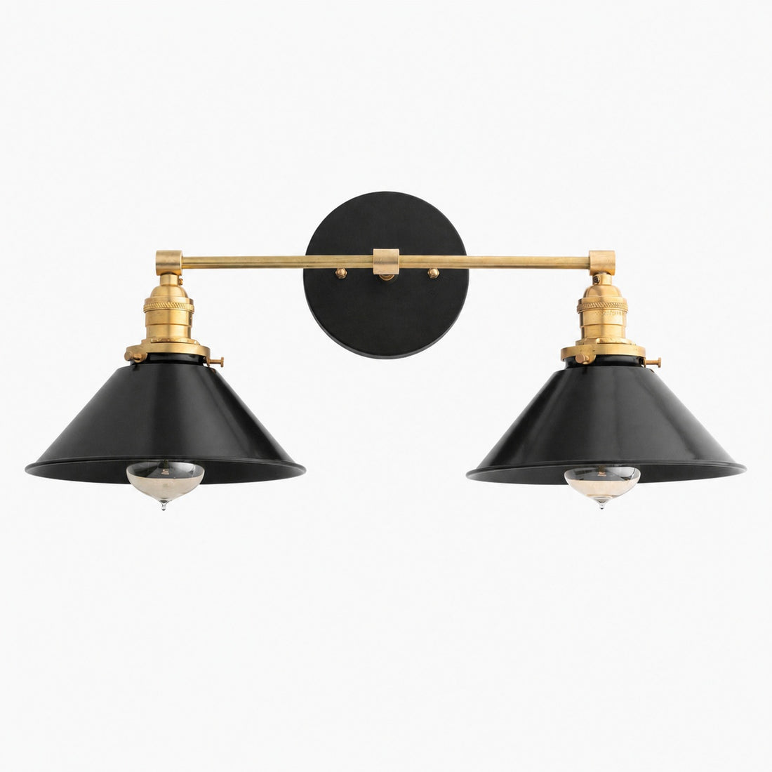 Conique Metal Dual Black Sconce with Cone Shades - Industrial Vanity Wall Light for Mirror