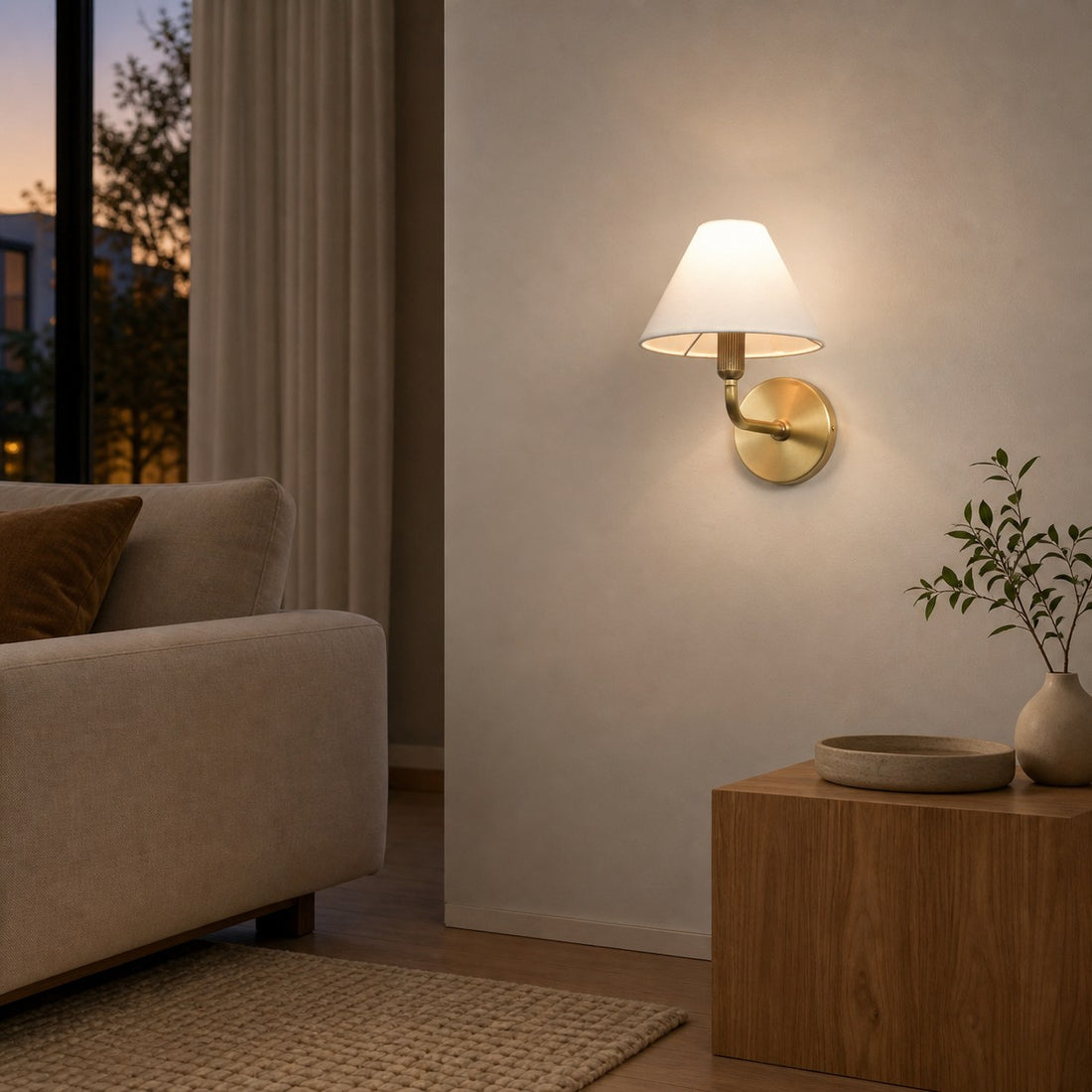 Gilda Fabric Drum Shade Wall Sconce - Modern Brass Accent Light for Bedroom and Hallway
