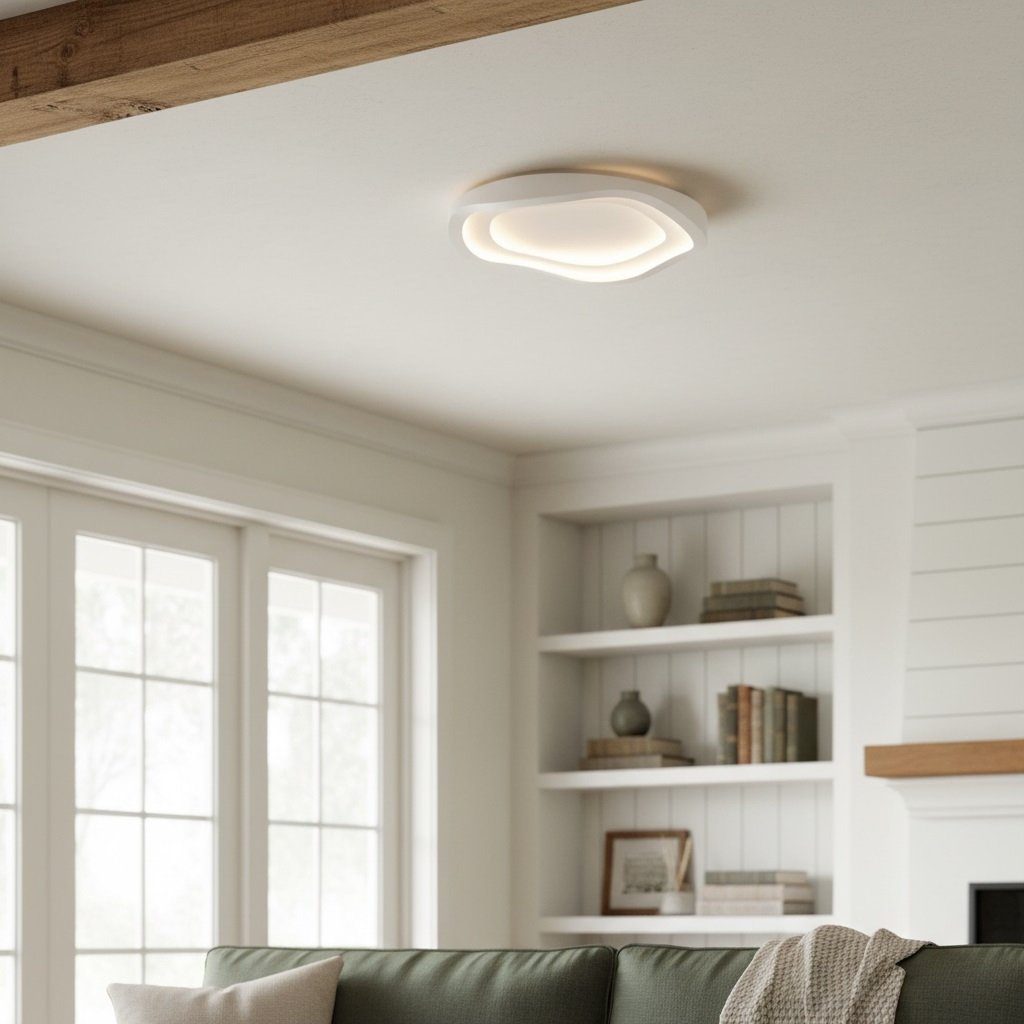 Aeris Elionis Ripple Pattern LED Ceiling Light – Minimalist Iron & Acrylic Flush Mount for Living Room