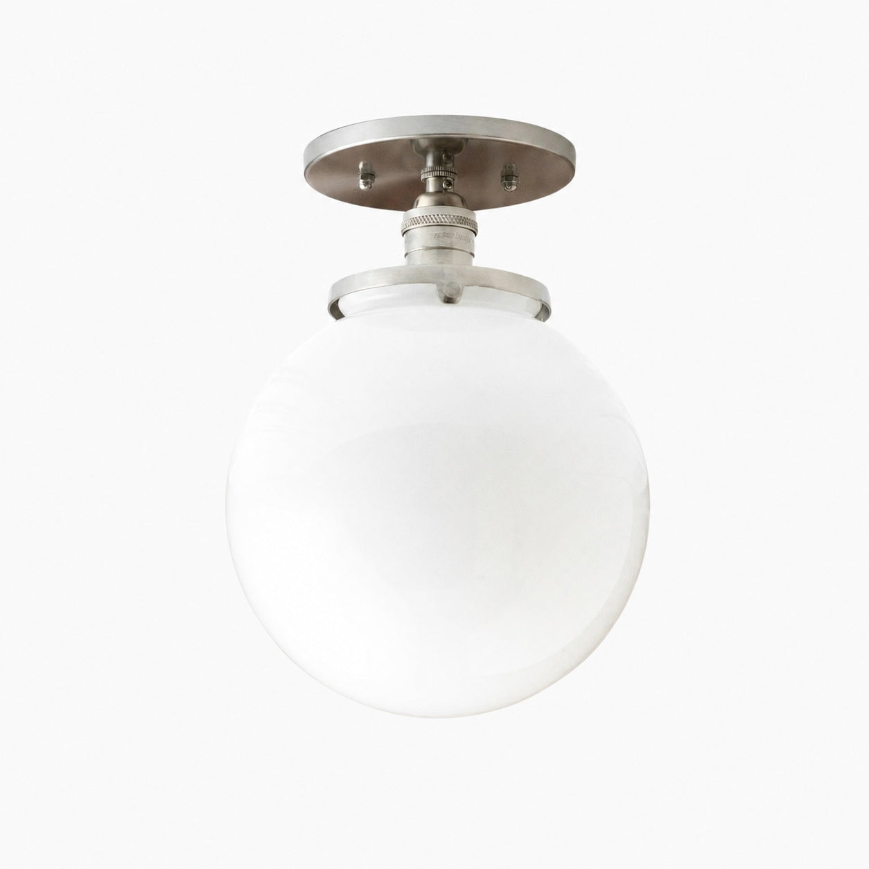 Glorica Glass Mid Century Semi Flush Ceiling Light - White Opal Glass Globe Fixture