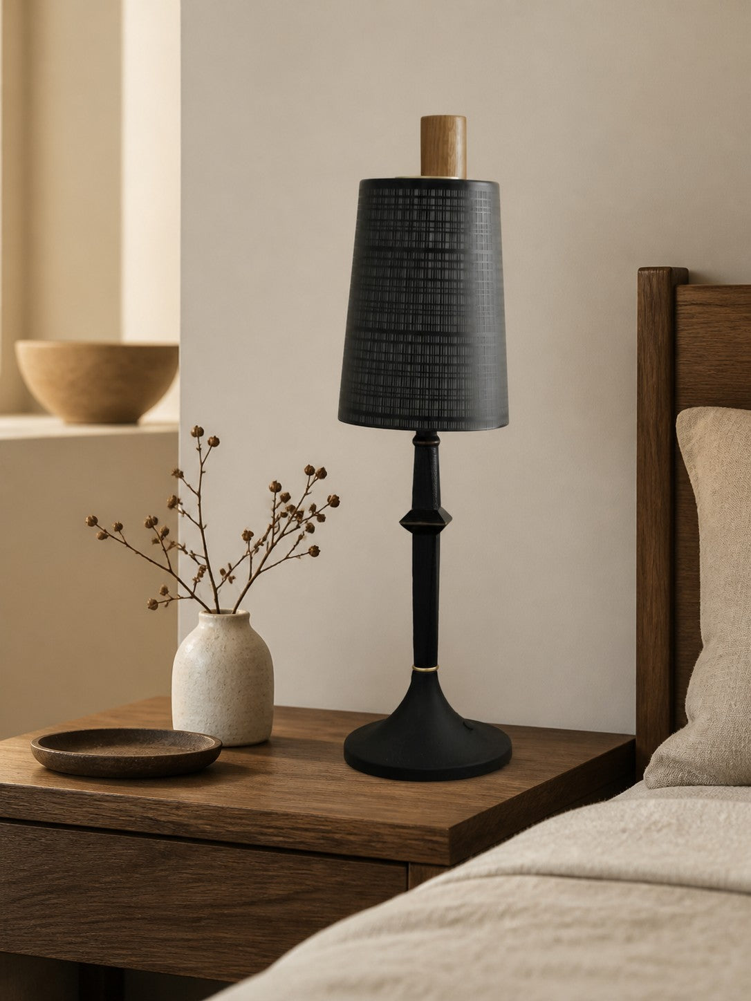 Devon Black Table Lamp (Built-in Battery)