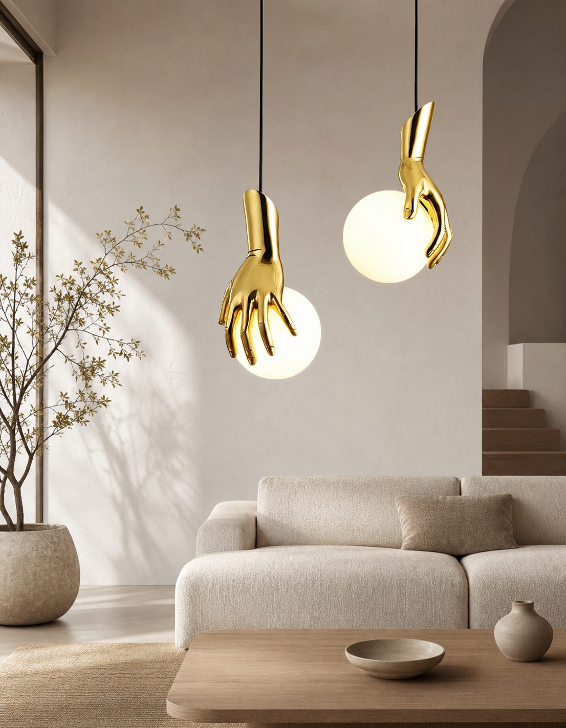 Hand Holding Globe Pendant Light