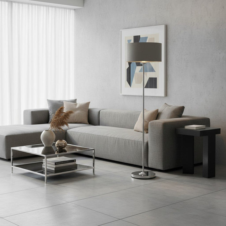 Tela Drum Shade Floor Lamp - Contemporary Fabric Standing Lamp for Home Office