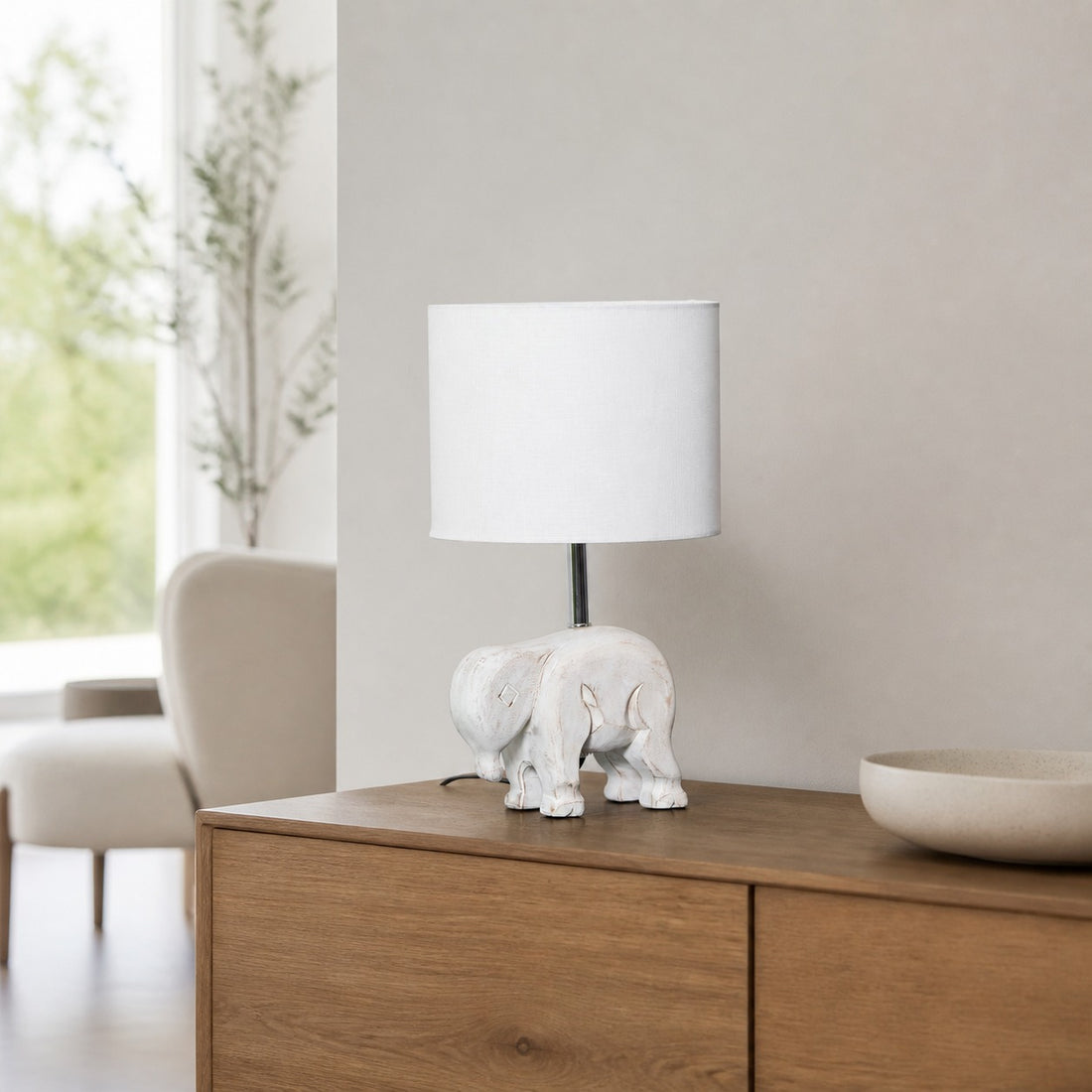 Carved Wood Animal Table Lamp