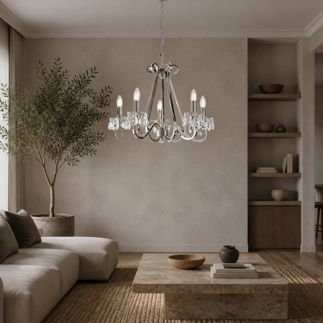 Talonis Crystal Chandelier - Traditional Candle-Style Brass and Nickel for Living Room and Dining Room