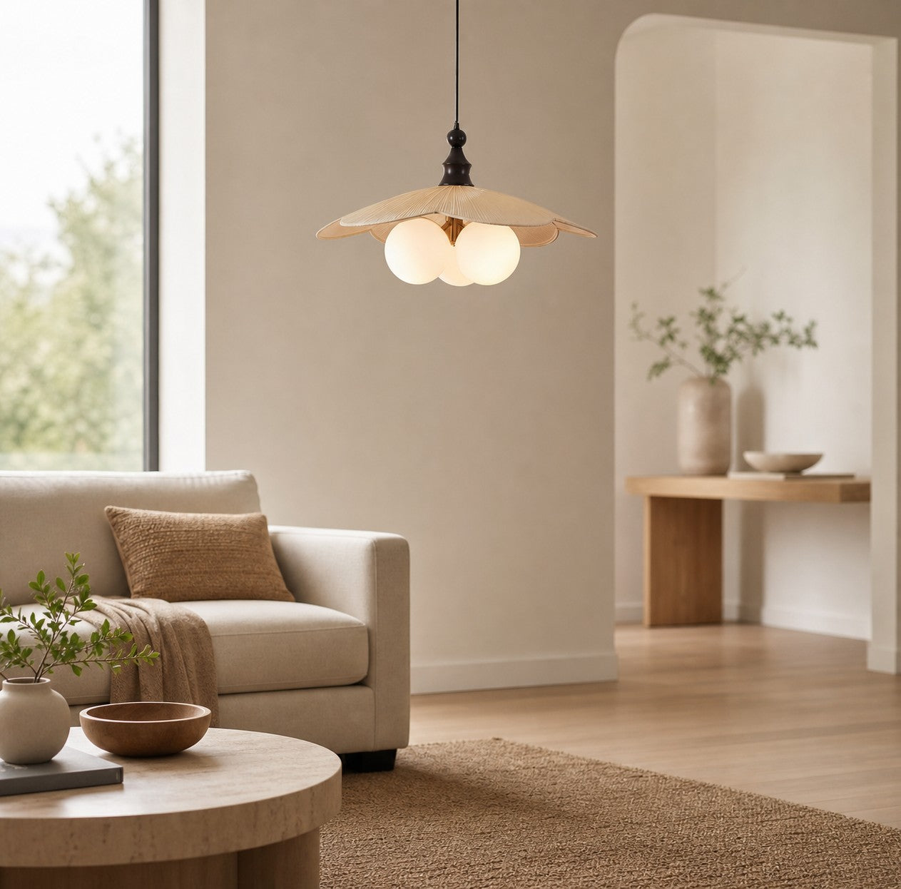 Orrise Vintage Inspired 3 Light Hanging Chandelier - Wood Metal and Fabric Accents Home Lighting