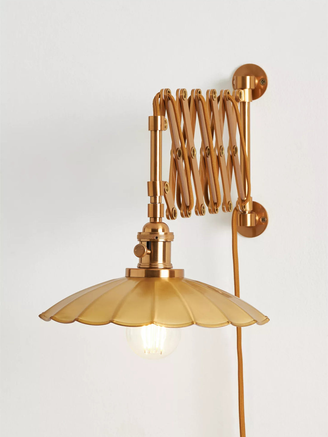 Furium Scalloped Accordian Plug-In Sconce - Brass Wall Light Elegance