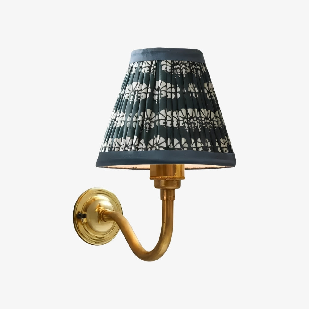Solmire Fabric Wall Sconce - Vintage Linen Cotton Shade with Curved Metal Arm for Bedroom and Hallway