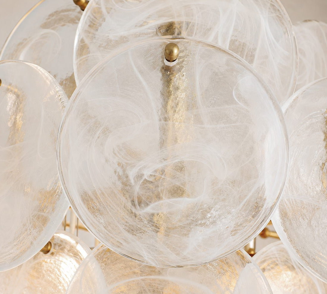 Sevra Cascading Glass Disc Round Flush Mount - Vintage Brass Ceiling Light