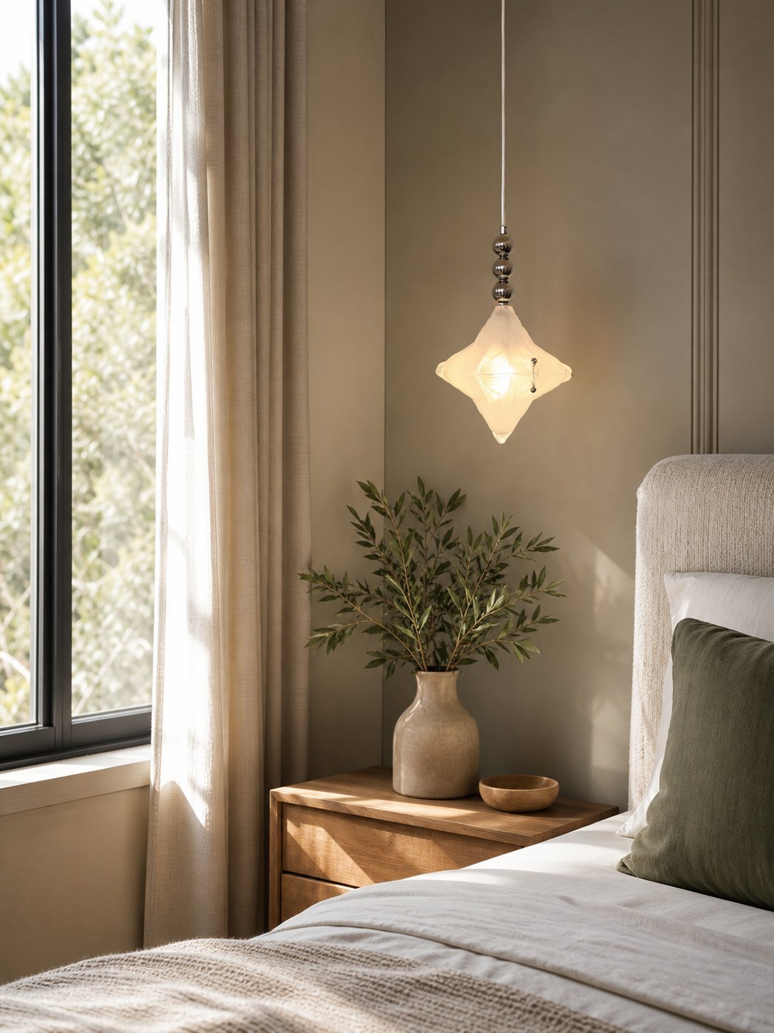 Art Deco Astris Elara Star Pendant Light – Frosted Glass Pendant with Geometric Style