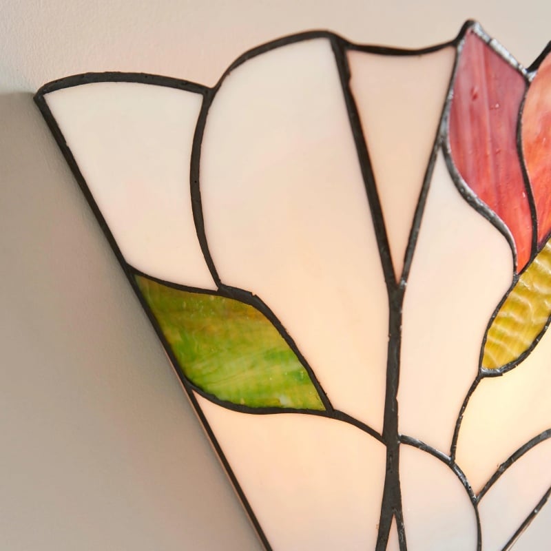 TF Botanica Stained Glass Floral Design Wall Light - Sconce For Hallway And Bedroom