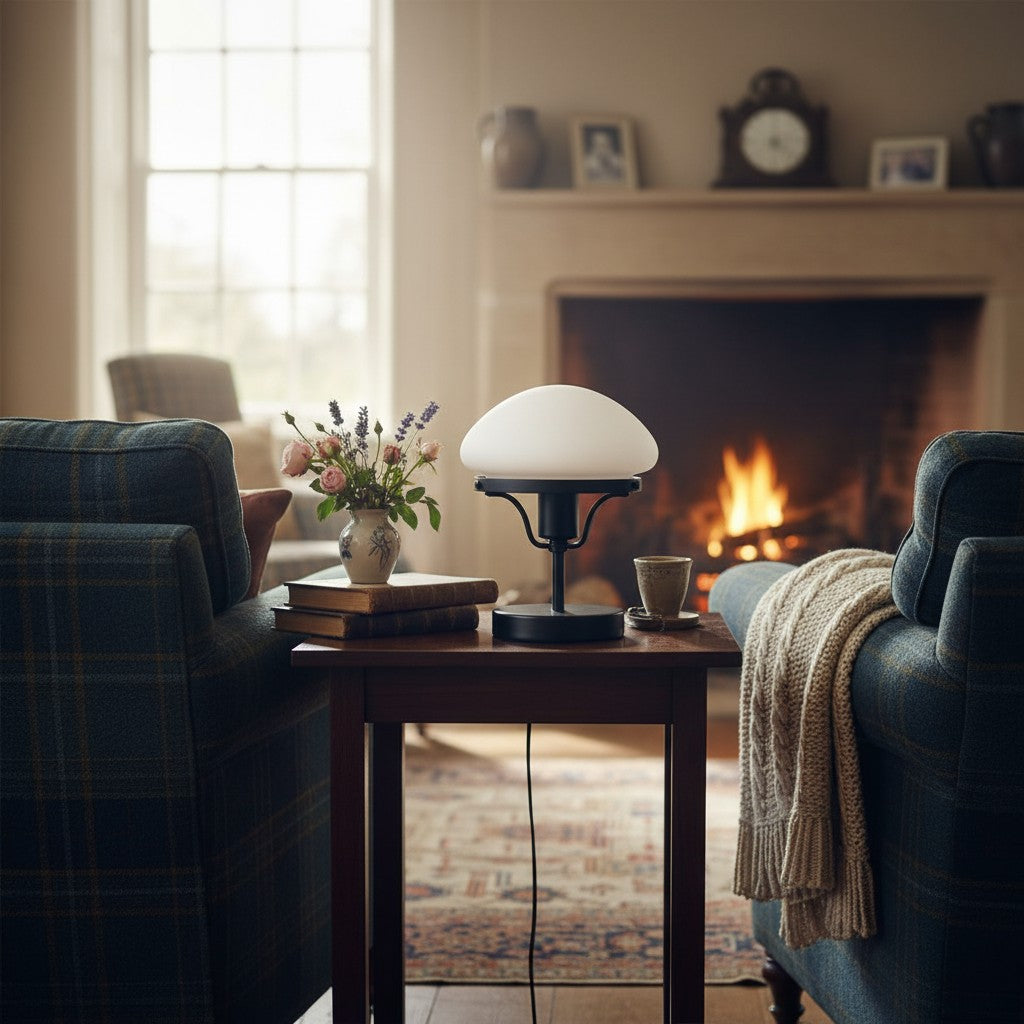 Ornato Luxe Modern Brass or Black Table Lamp With Art Deco Lustre