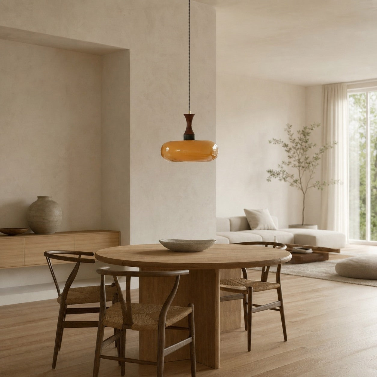 Velora Scandinavian Farmhouse Pendant with Glass Shade Modern Plug-In Design