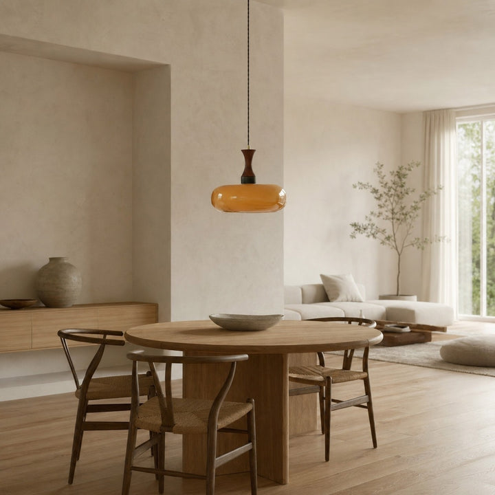 Velora Scandinavian Farmhouse Pendant with Glass Shade Modern Plug-In Design