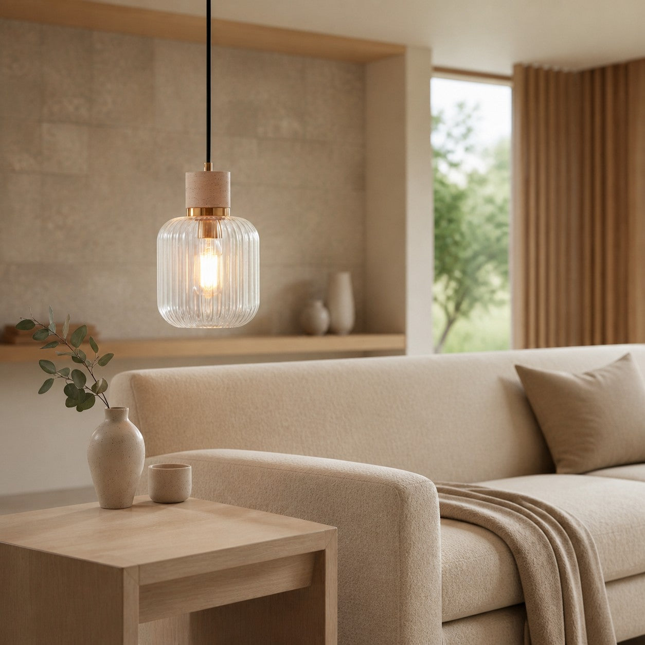 Korlisse Natural Stone and Glass Pendant Light – Stylish Lamp for Lounge or Living Room