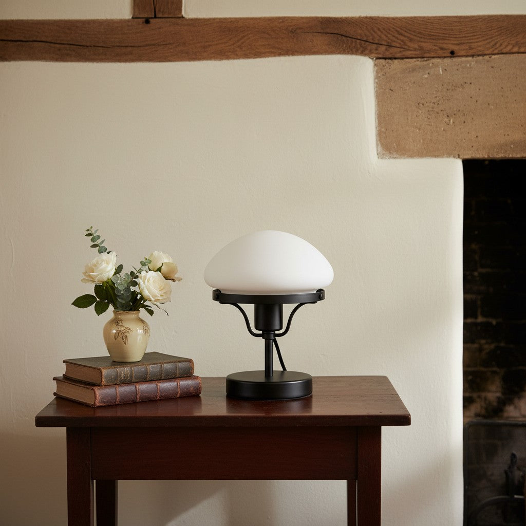 Ornato Luxe Modern Brass or Black Table Lamp With Art Deco Lustre