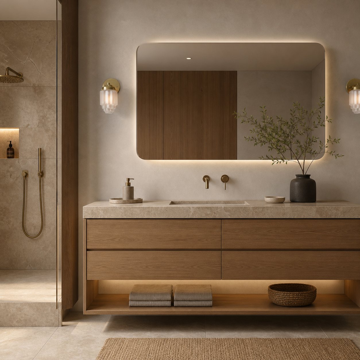 Tierlux Glass Vanity Light - Art Deco Bathroom Fixture with Skyscraper Shades