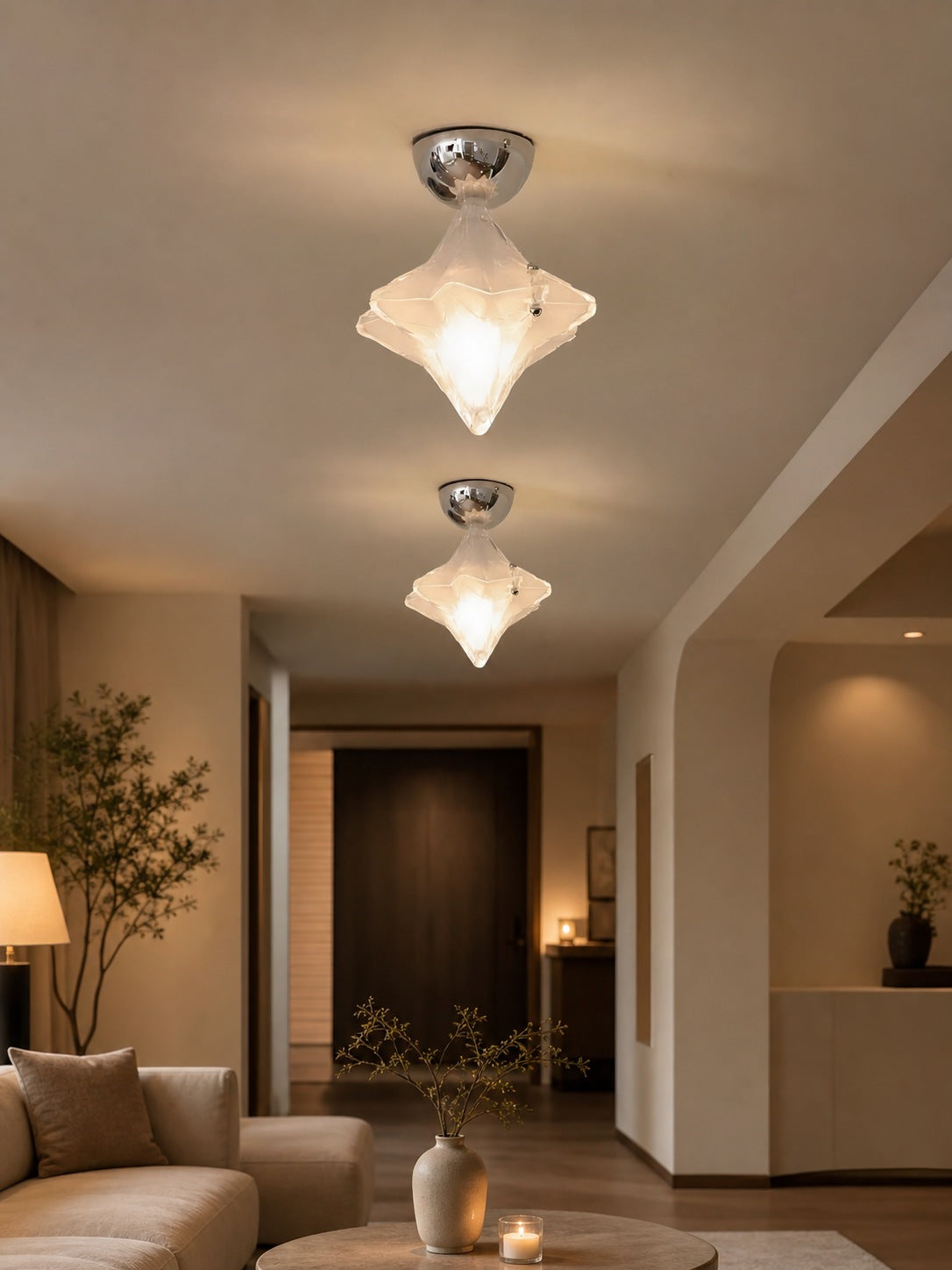 Art Deco Star Ceiling Lamp – Frosted Glass Fixture for Hallway & Entryway – Astris Ceres